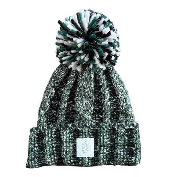 Free People Movement Pom Party Reflective Beanie Hat White Black Green Combo New - Picture 2 of 6
